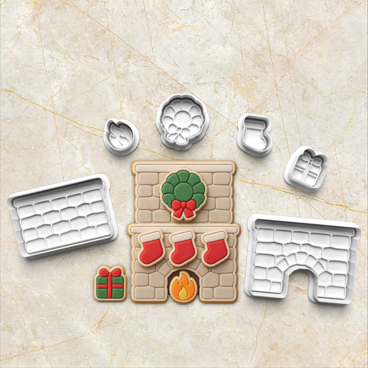 Christmas Fireplace Puzzle Set Cookie Cutter and Stamp