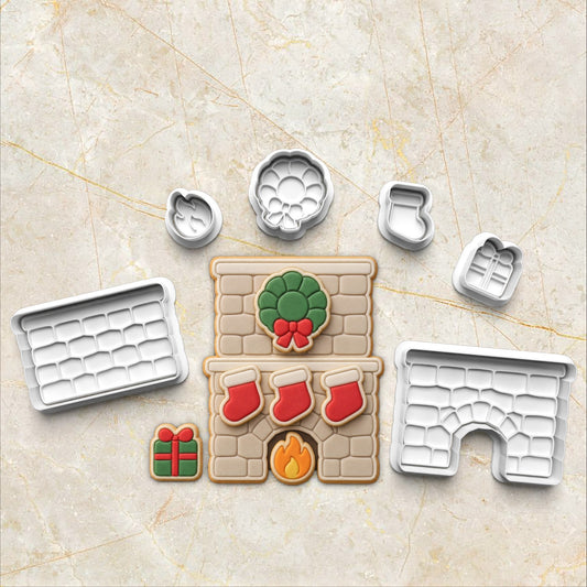 Christmas Fireplace Puzzle Set Cookie Cutter and Stamp