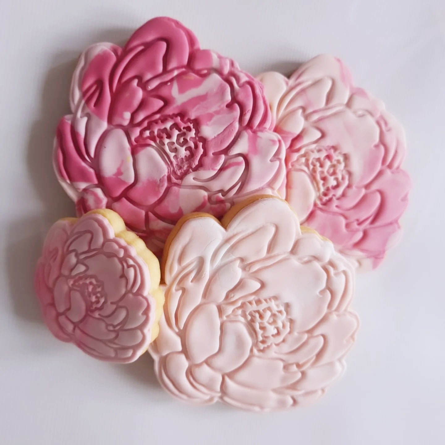 a bunch peony sugar cookie flowers for cookie cutter and stamp Peony Flower Cookie Cutter and Stamp 