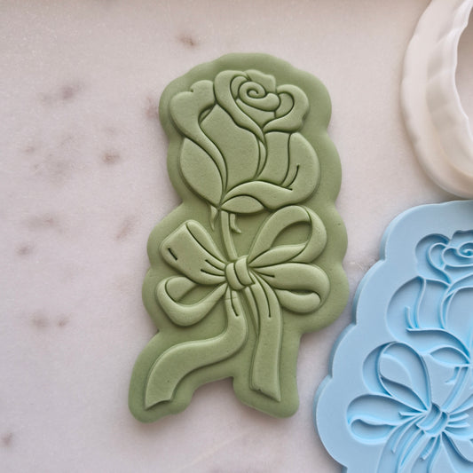 Rose with Bow, Cookie Cutter and Stamp