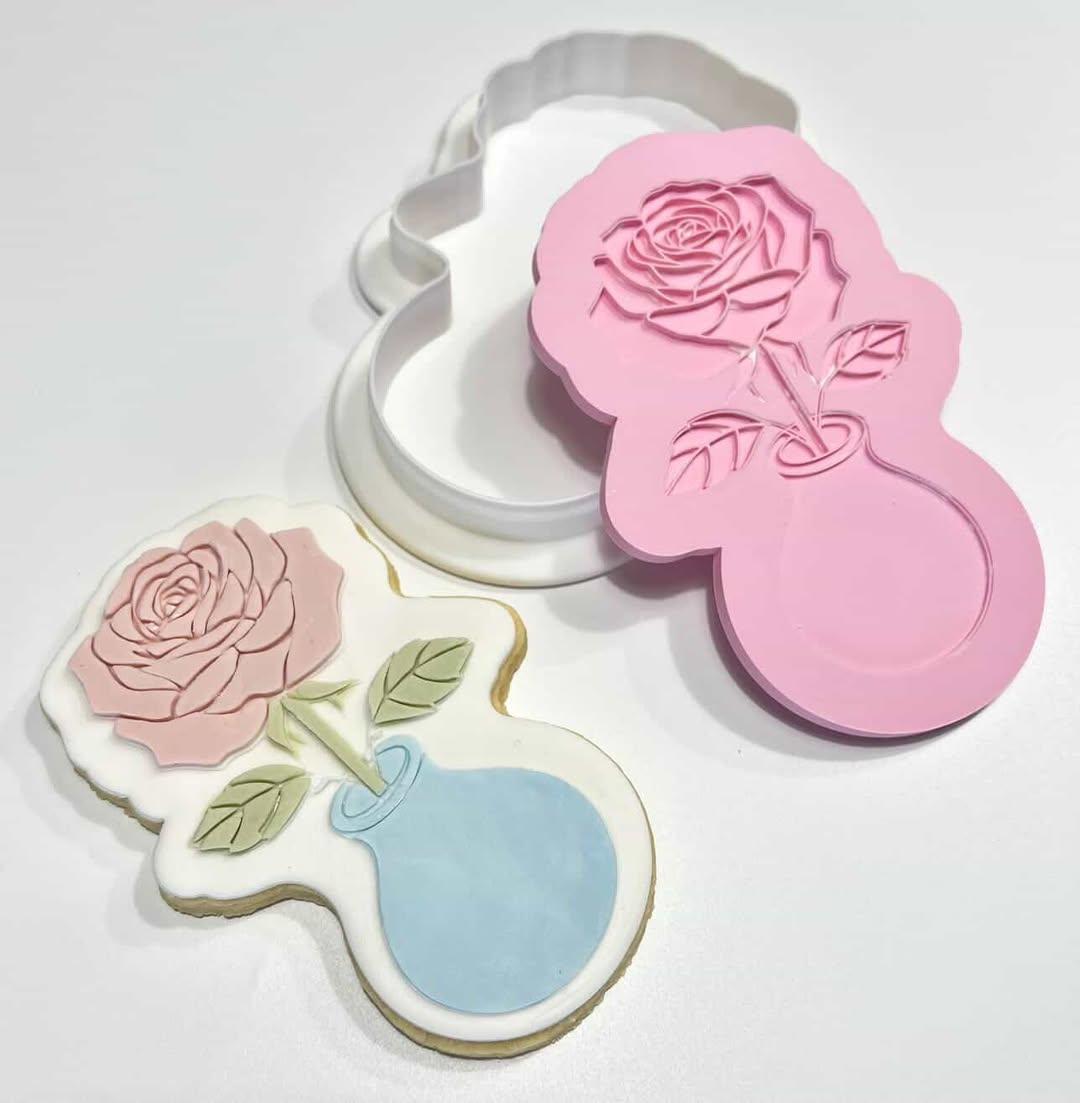 Rose in Vase Cookie Cutter and Stamp