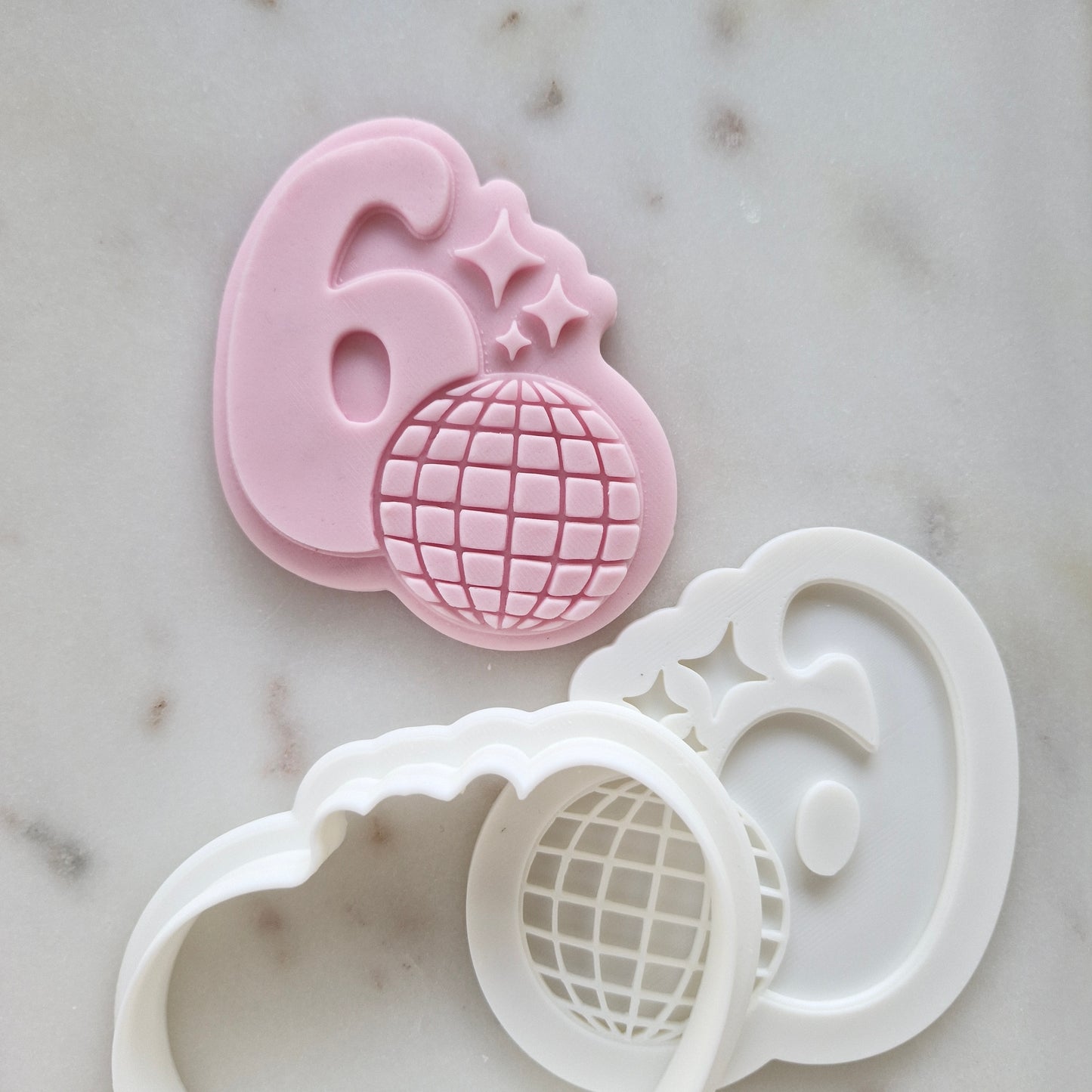 Six with Disco Ball and Stars Cookie Cutter and Stamp zoomed out