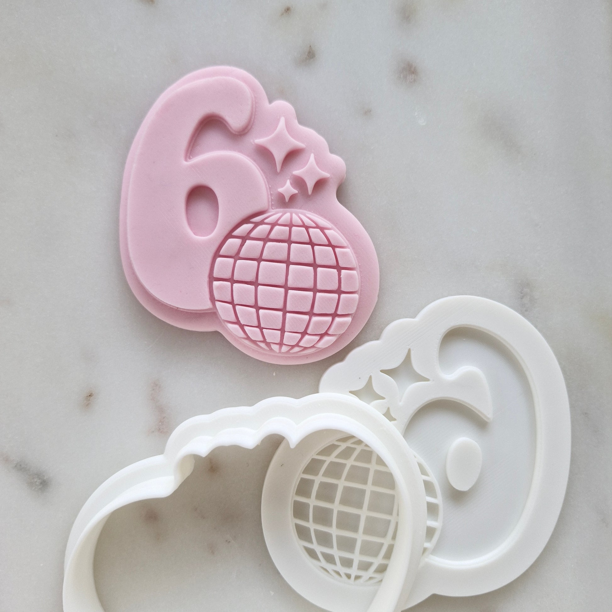 Six with Disco Ball and Stars Cookie Cutter and Stamp zoomed out