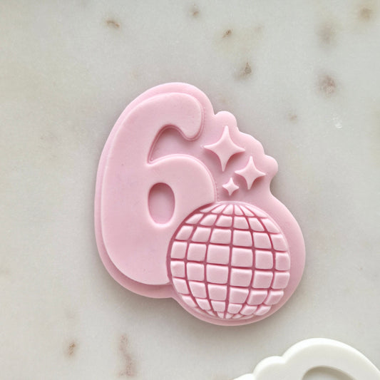 Six with Disco Ball and Stars Cookie Cutter and Stamp ZOOMED IN