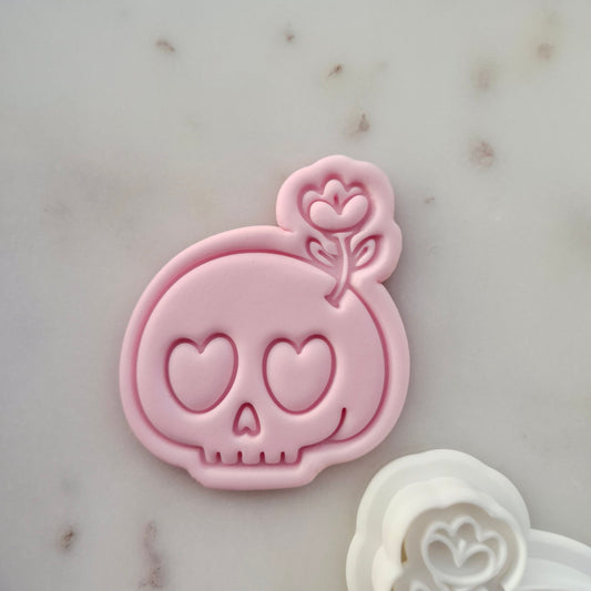 Skeleton Head with Flower Cookie Cutter and Stamp