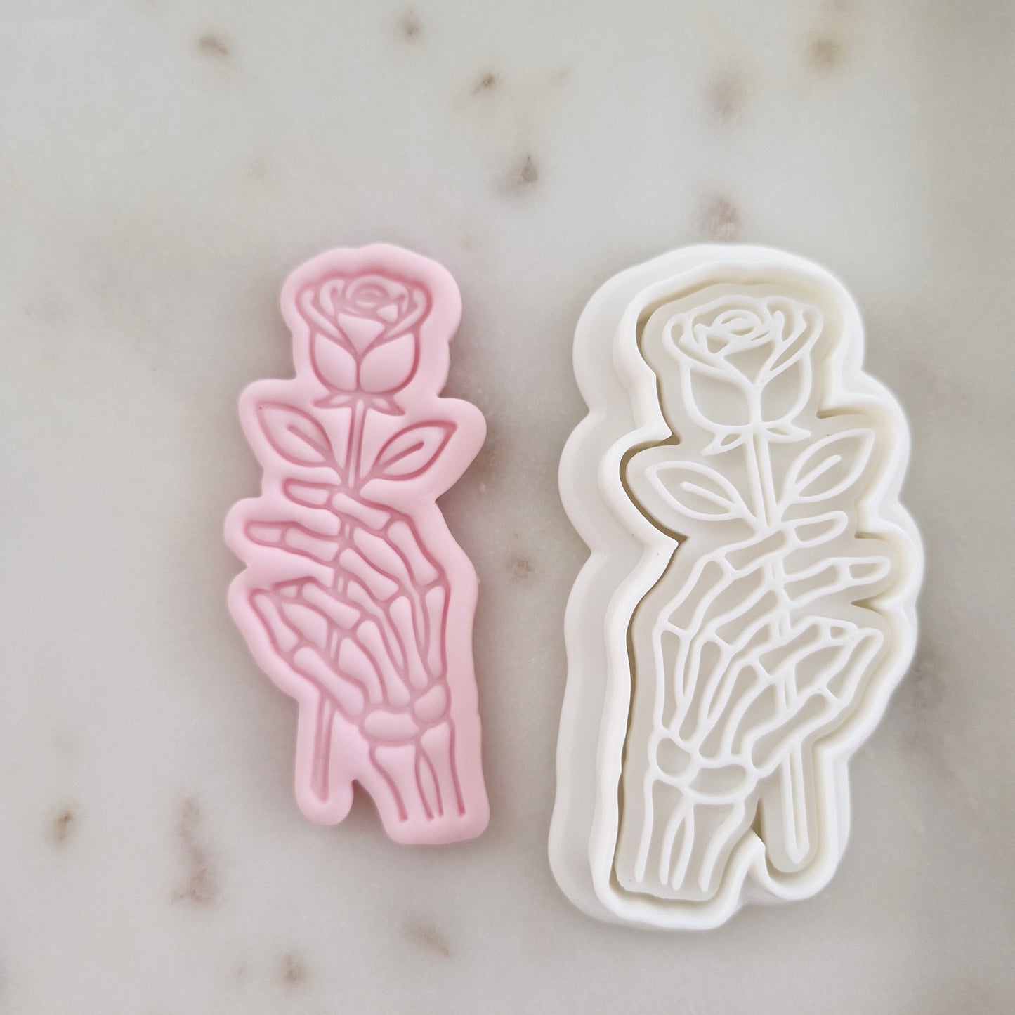 Skeleton Hand Holding Rose Cookie Cutter and Stamp zoomed out