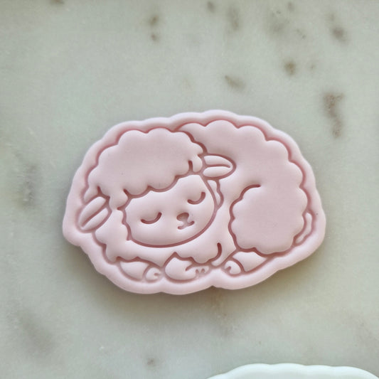 Sleeping Sheep Cookie Cutter and Stamp zoomed in