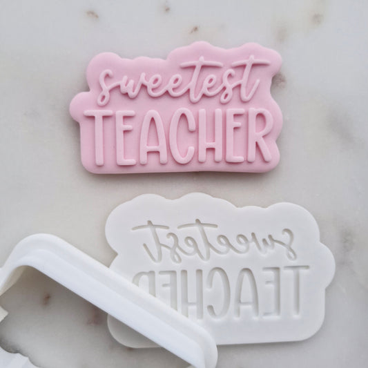 Sweetest Teacher Cookie Cutter and Deboss Stamp zoomed in