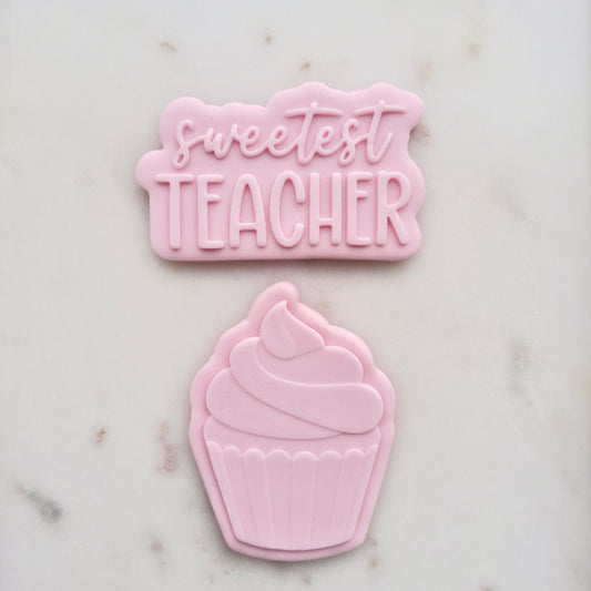 Sweetest Teacher Set Cookie Cutter and Stamp set of 3