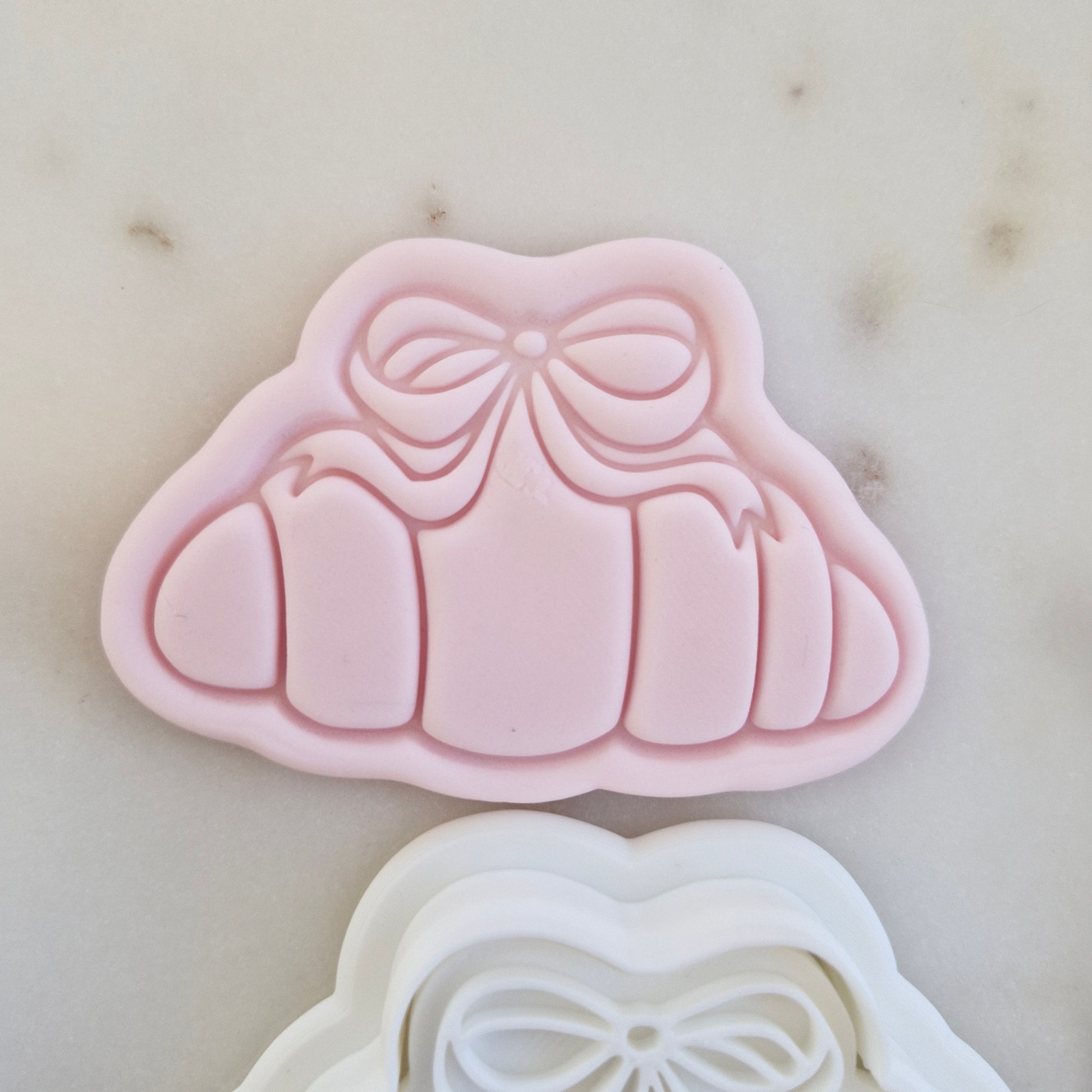 Croissant with Bow Cookie Cutter and Stamp zoomed in
