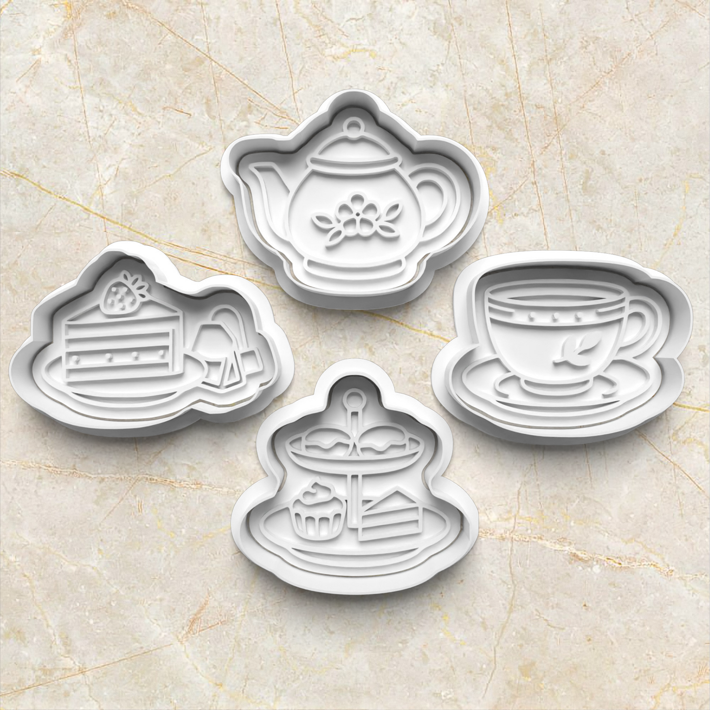 Tea Time Cookie Cutter and Stamp set of 4
