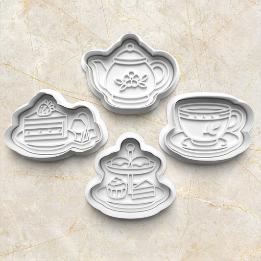 Tea Time Cookie Cutter and Stamp set of 4