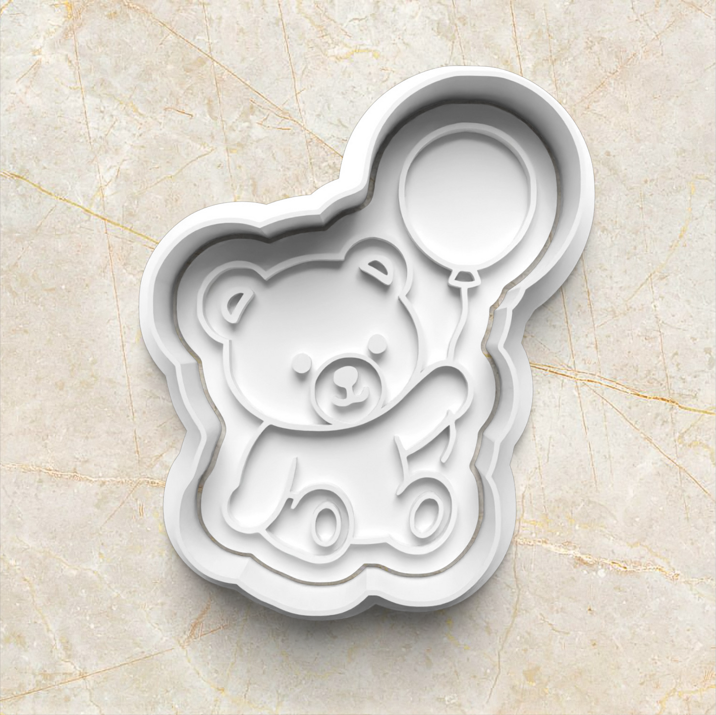 Teddy Bear Cookie Cutter and Stamp holding balloon 