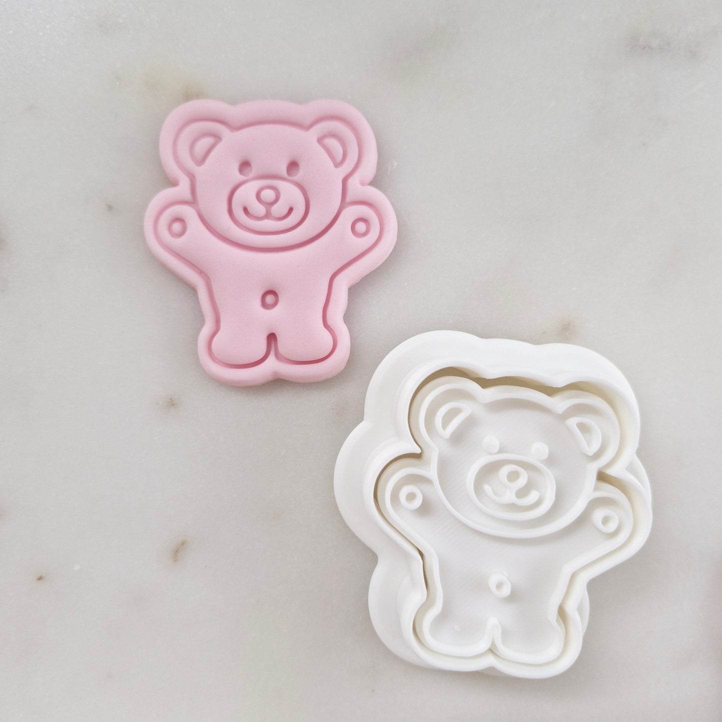 Tiny Teddy Bear Cookie Cutter and Stamp zoomed out with cookie cutter