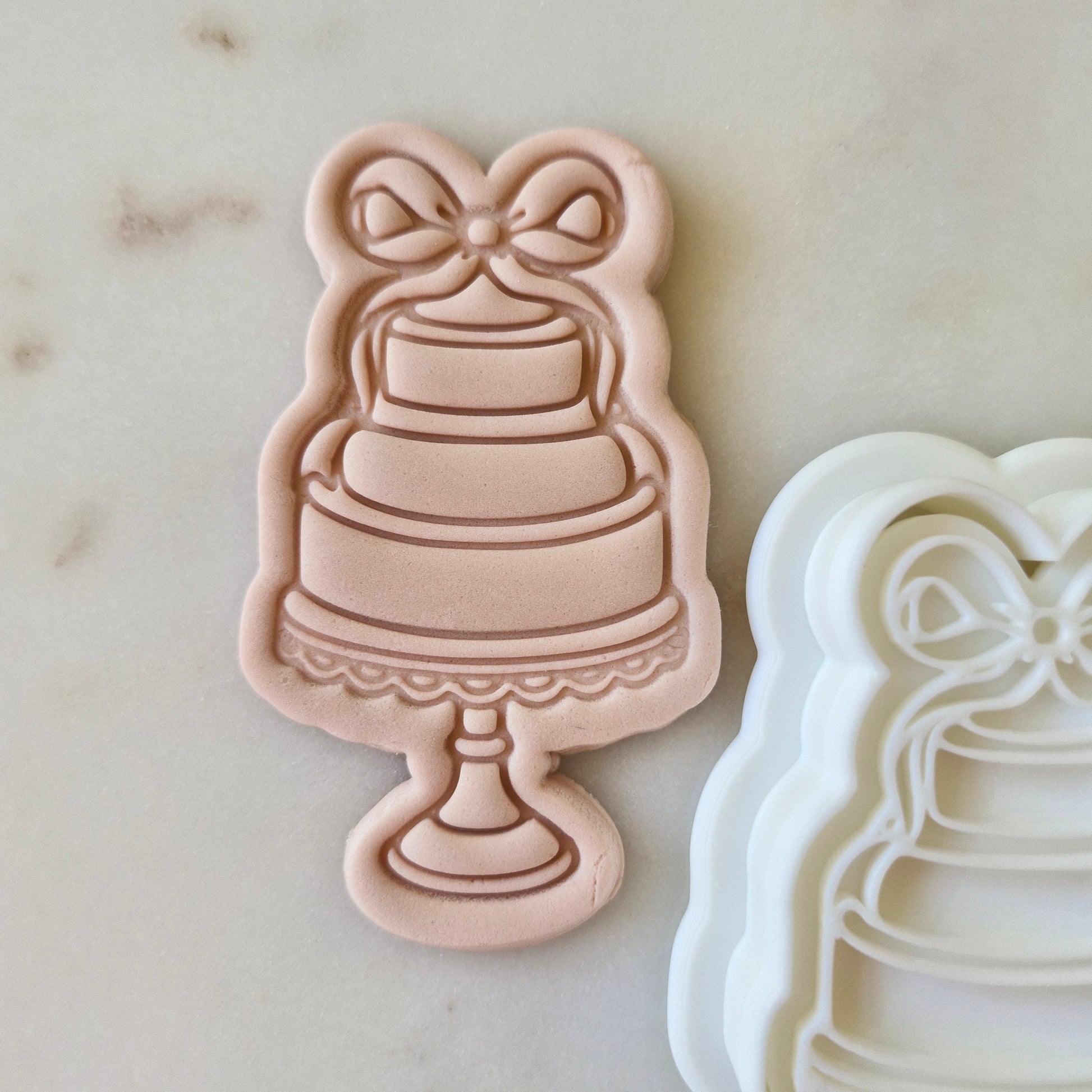 She's Tying the Knot Set Cookie Cutter and Stamp wedding cake with bow 