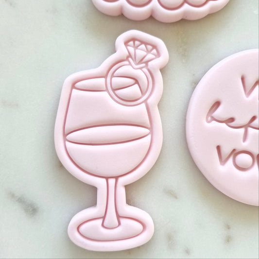 Wine Glass with Diamond Ring Cookie Cutter and Stamp zoomed in
