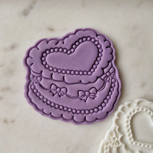 Vintage Heart Cake Cookie Cutter and Stamp zoomed in