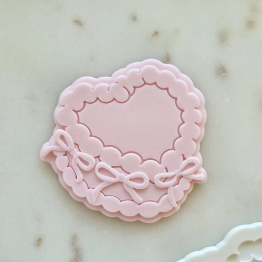Vintage Heart Cake Cookie Cutter and Deboss Stamp zoomed in