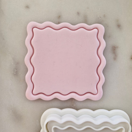 Wavy Frames Set Cookie Cutter and Stamp wavy square Wavy Square Frame Cookie Cutter and Stamp zoomed in