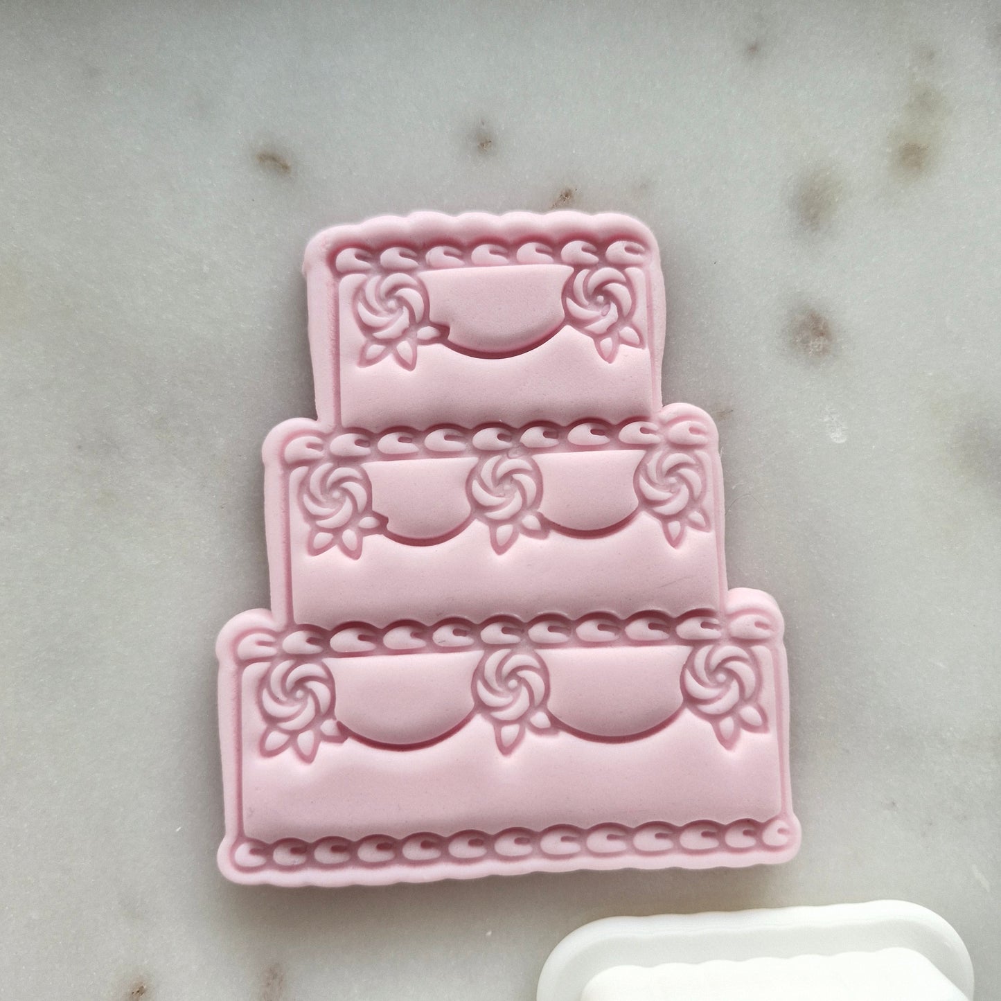 Tiered Cake with Roses Cookie Cutter and Stamp zoomed in