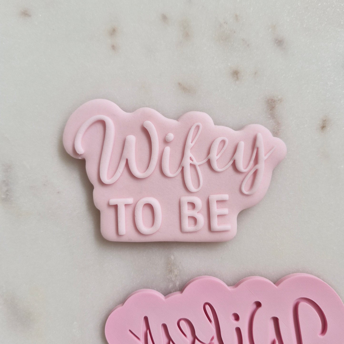 Wifey To Be Cookie Cutter and Deboss Stamp zoomed in 