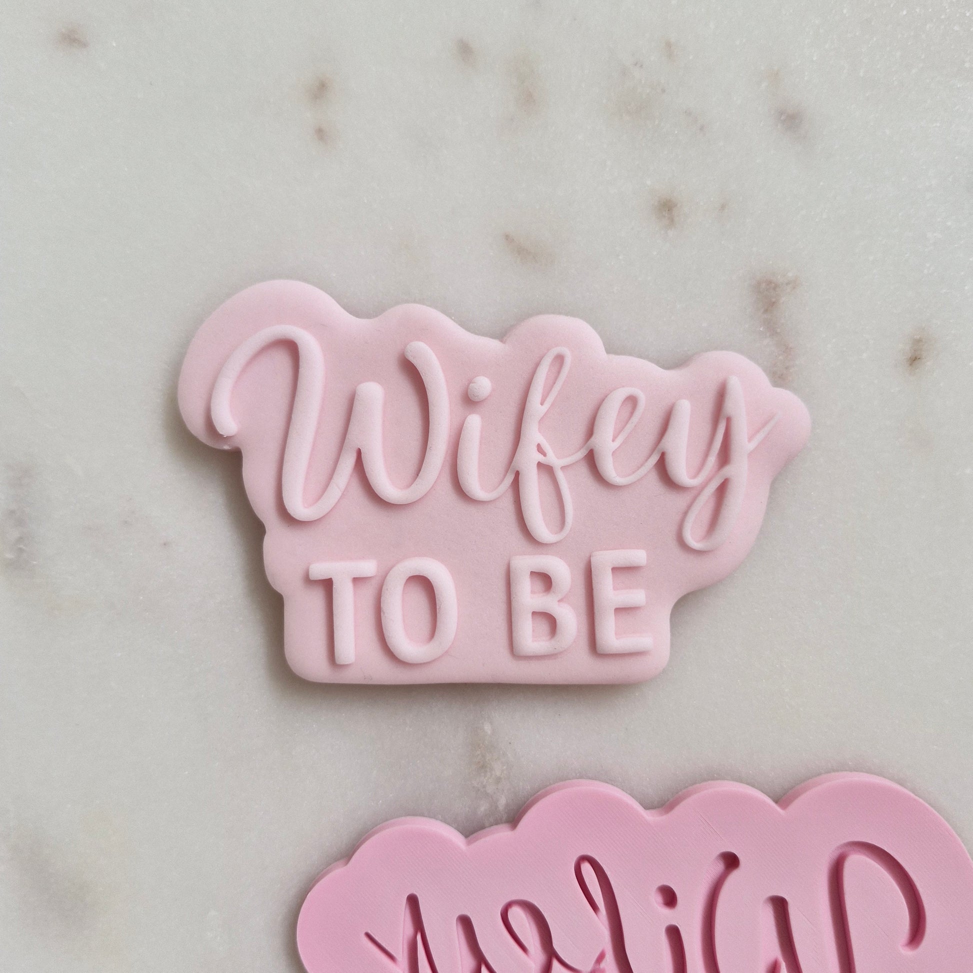 Wifey To Be Cookie Cutter and Deboss Stamp zoomed in 